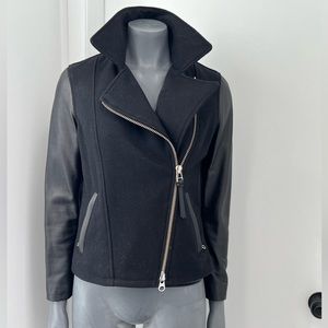 Roots leather sleeved ‘biker jacket’